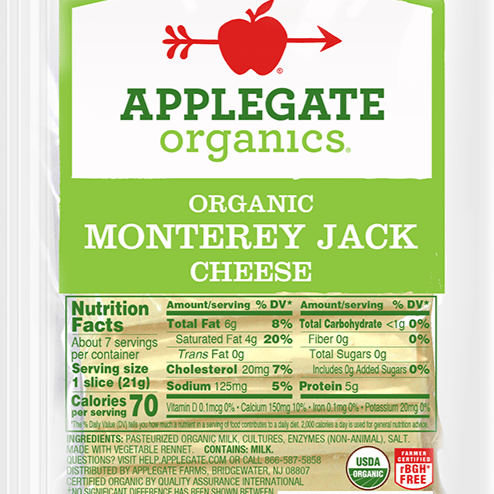 Applegate Organic Monterey Jack Sliced Cheese 5oz. - Greenwich Village Farm