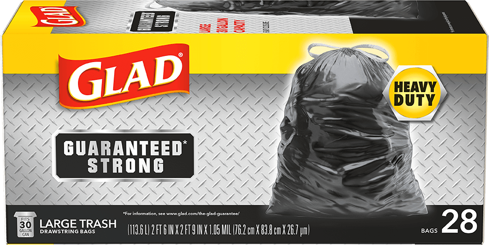 Glad Trash Bags, Multipurpose, Drawstring, Large, 30 Gallon - 15 bags